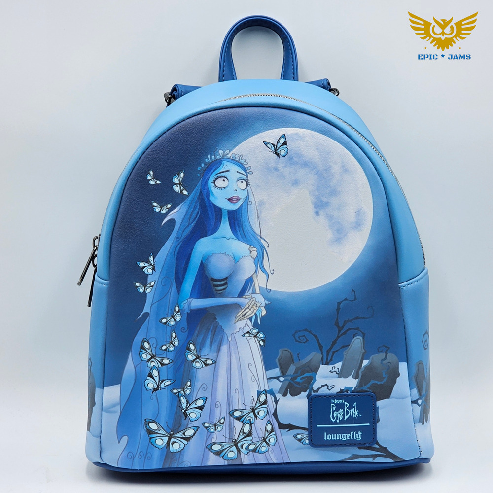 Loungefly Corpse Bride Emily Butterflies Glow-In-The-Dark Blue Mini Backpack New